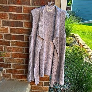 Retrology Ladies L Cotton/Poly Blend Heather Sleeveless Cardigan